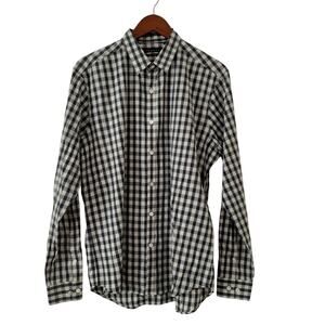 Theory Men's Casual Button-Down Shirt XL Navy White Plaid Long Sleeve